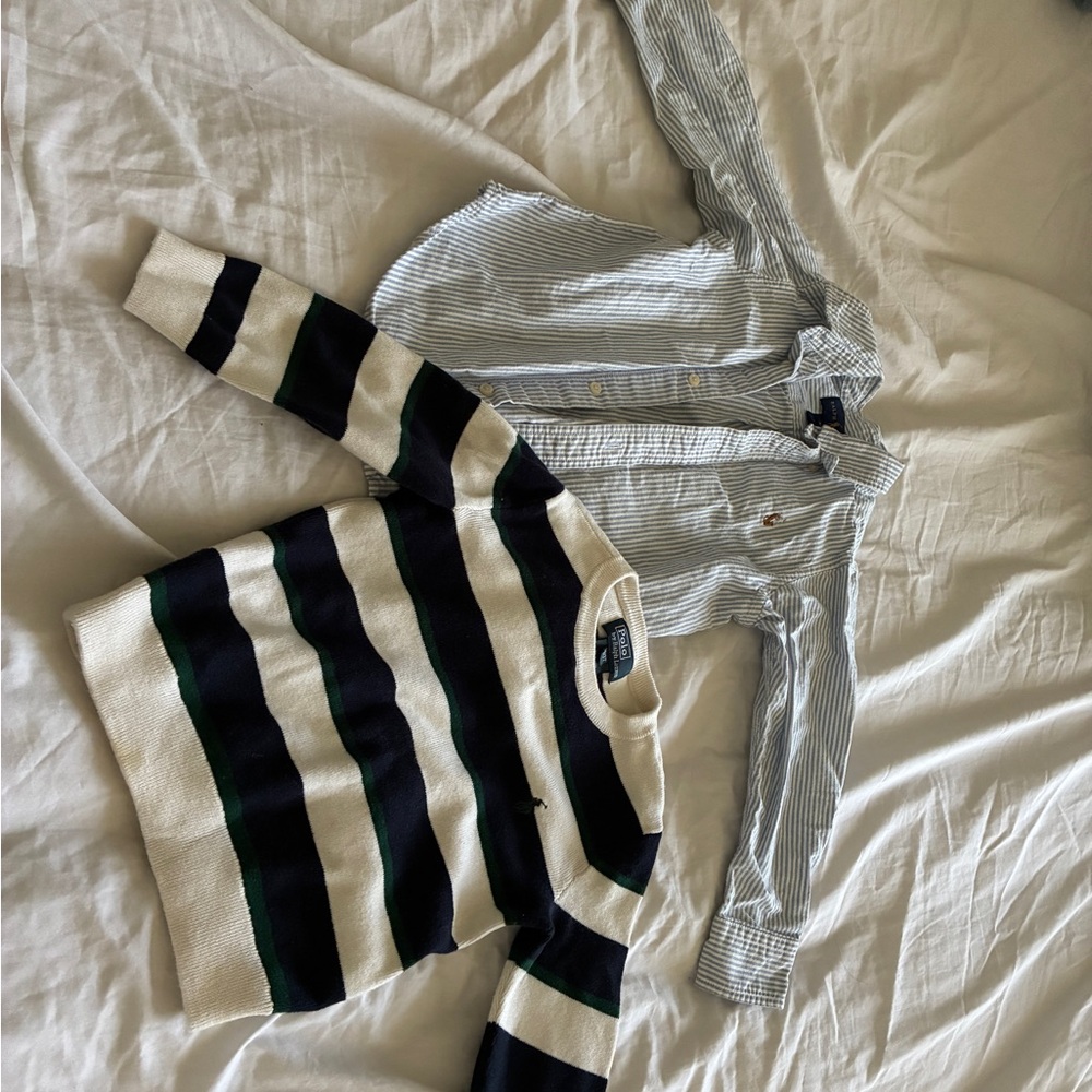 RL Polo Ralph Lauren Rugby Crew Blk Wht Striped Sweater Baby Blue Button Down 3